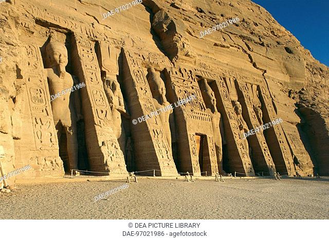 Egypt - Nubia - Abu Simbel (UNESCO World Heritage List, 1979). Facade of the Temple of Hathor, dedicated to Ramses II (1279-1213 BC) to his royal wife