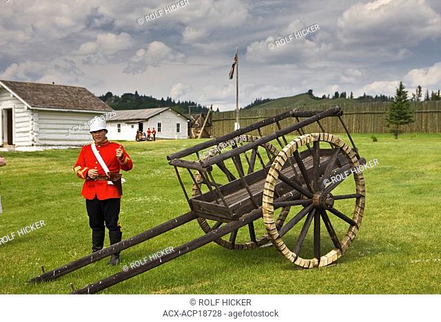 Reenactment with Red River cart at Fort Walsh National Historic Site, Cypress Hills Interprovincial Park, Saskatchewan, Canada