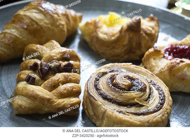 Baked pastries for breakfast in hotel UK