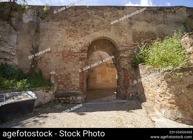 Capital Gate at Badajoz Alcazaba, Extremadura, Spain. Secondary door from interior of citadel