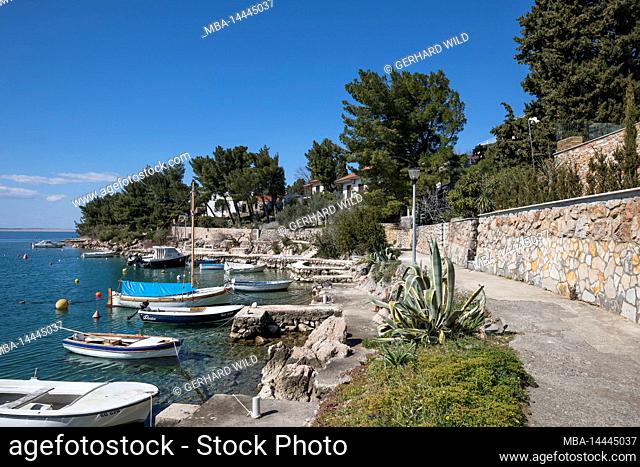 Waterfront and small harbor with boats in Starigrad-Paklenica, Adriatic Coast, Zadar County, Dalmatia, Croatia, Europe