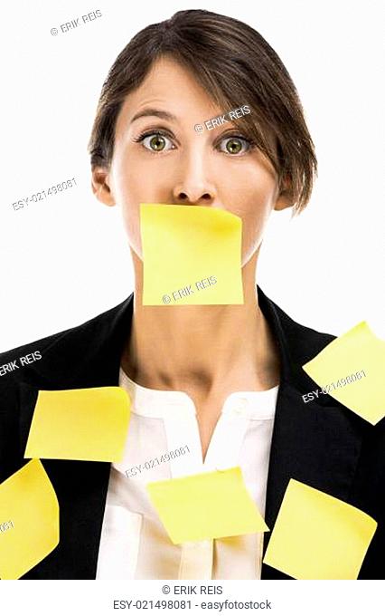 Woman with yellow paper notes