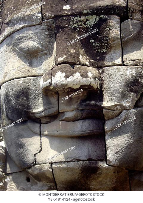 Stone face tower at Bayon temple, Cambodia