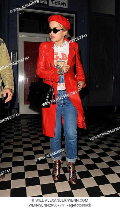 Rita Ora leaving a recording studio wearing a red leather jacket and matching red beret Featuring: Rita Ora Where: London