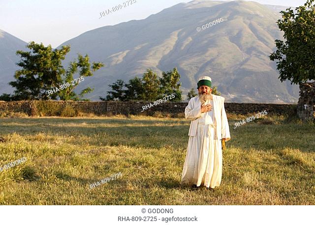 Baba Avdul in the garden of his tekke, Koshtan, Tepelene, Albania, Europe