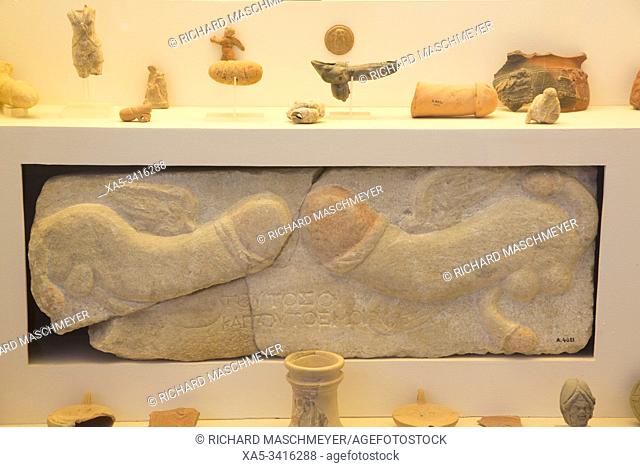 Marble Phallus Carvings, Museum, Delos Island, UNESCO World Heritage Site, Cyclades Group, Greece