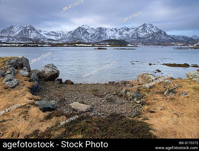 Fjord and mountains in Bø municipality, Vesterålen archipelago, Norway, Norway, Europe