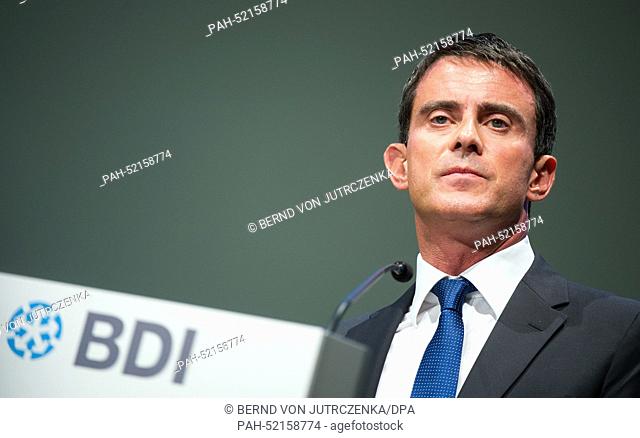 French Prime Minister Manuel Valls delivers a speech at the ""BDI - Day of German Industry 2014"" in Berlin, Germany, 23 September 2014