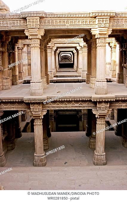 Adalaj Vava step well architectural wonder built by Queen Rudabai Heritage site maintained by Archaeological Department , Ahmedabad , Gujarat , India