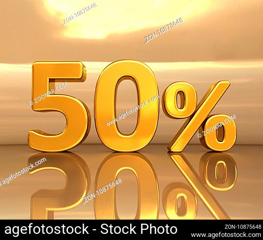 Gold Sale -50%, Gold Percent Off Discount Sign, Sale Banner Template, Special Offer -50% Off Discount Tag, Minus Fifty Percent Sticker, Gold Sale Symbol