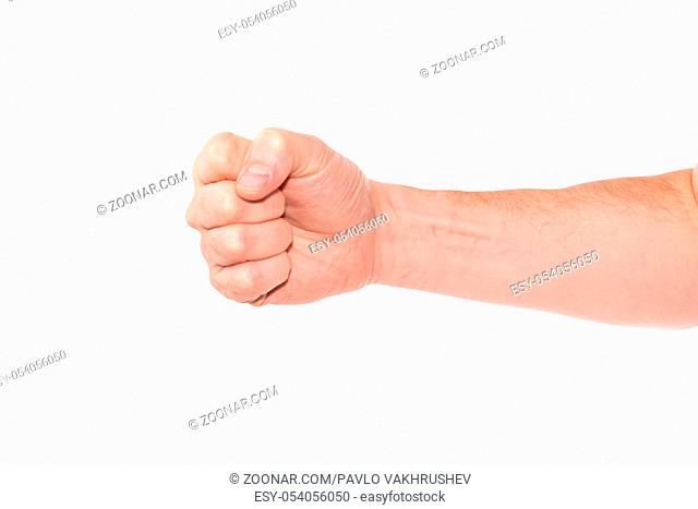 Hand with clenched fist isolated on white background