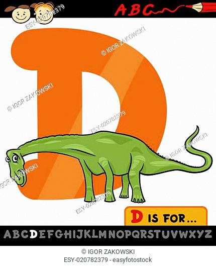 letter d with dinosaur cartoon illustration