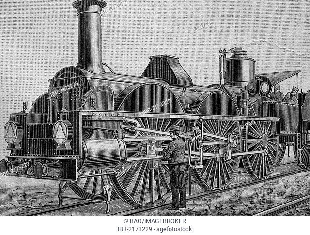 Locomotive, System Estrada, Brazil, South America, historical engraving, circa 1885