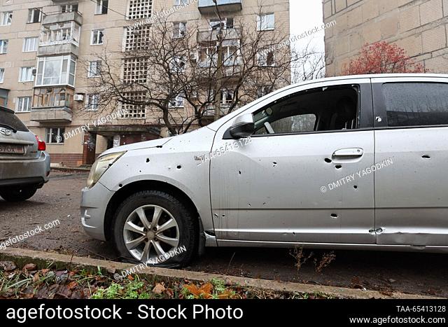 RUSSIA, DONETSK - DECEMBER 2, 2023: A car damaged in a shelling of the Kirovsky neighbourhood by the Ukrainian Armed Forces. Dmitry Yagodkin/TASS