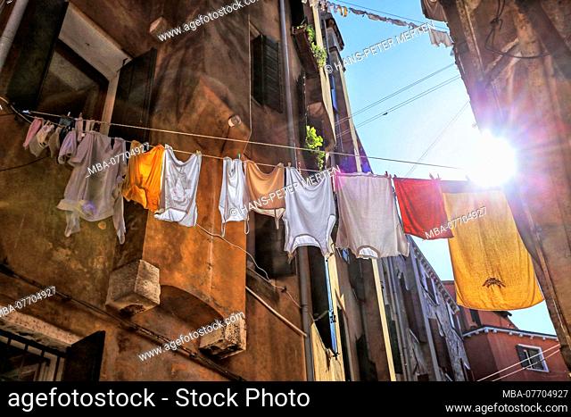 Clothesline in Castello, Venice, Veneto, Italy