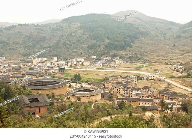 Tulou view from the top in Fujian, China