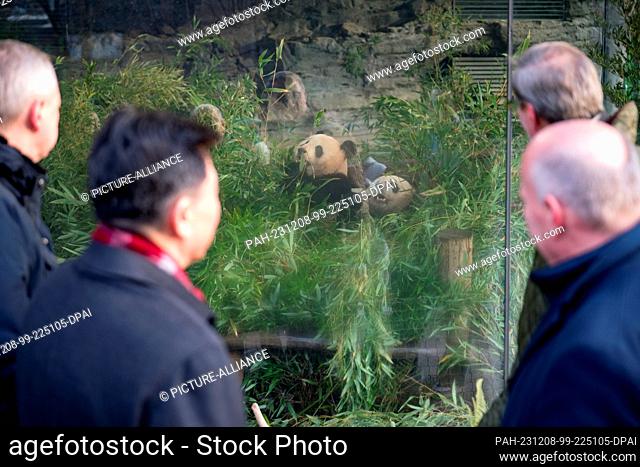 08 December 2023, Berlin: Chairman of the Supervisory Board of Berlin Zoo, Wu Ken, Ambassador of the People's Republic of China to Germany, Kai Wegner (CDU)