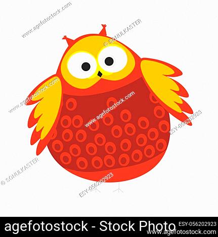 Round cartoon owl, big eyed, with small feet, red, orange colored feathers, egg  shaped body, Stock Vector, Vector And Low Budget Royalty Free Image. Pic.  ESY-056202923 | agefotostock