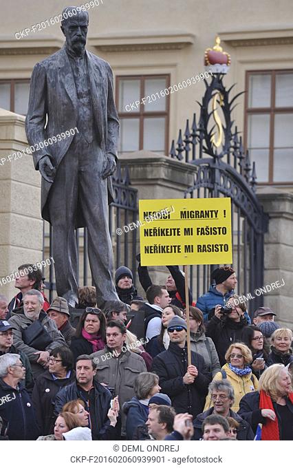 Hundreds of people demonstrate against the Islamisation of Europe at Hradcanske namesti in Prague, Czech Republic, on February 6, 2016