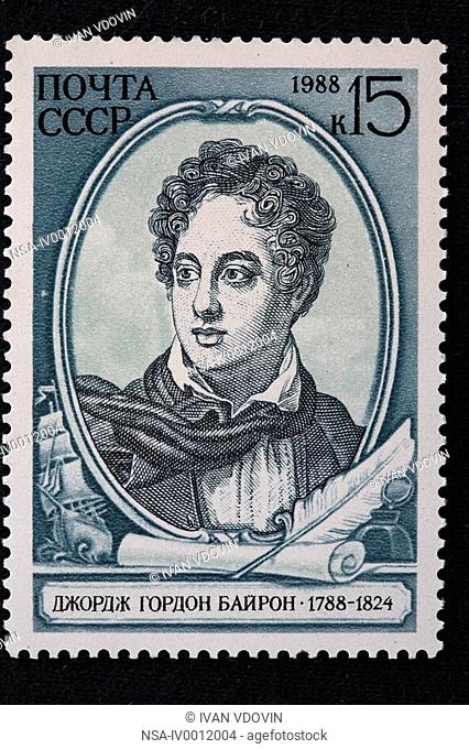 George Gordon Byron, British poet and a leading figure in Romanticism 1788-1824, postage stamp, USSR, 1988