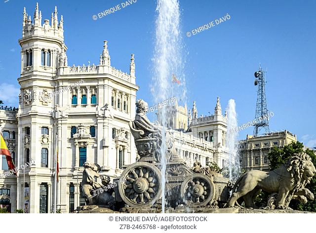 View of Cibeles sculpture in Cibeles square, Madrid city, Spain