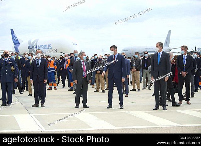 King Felipe VI of Spain, Pedro Sanchez, Prime Minister, Guillaume Faury, Airbus CEO, Pedro Duque attends the Opening of the new Airbus Campus on April 15