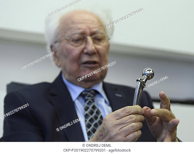 Czech orthopedist Oldrich Czech speaks during a press briefing to mark 50th anniversary of first total hip replacement surgery performed in then Czechoslovakia...