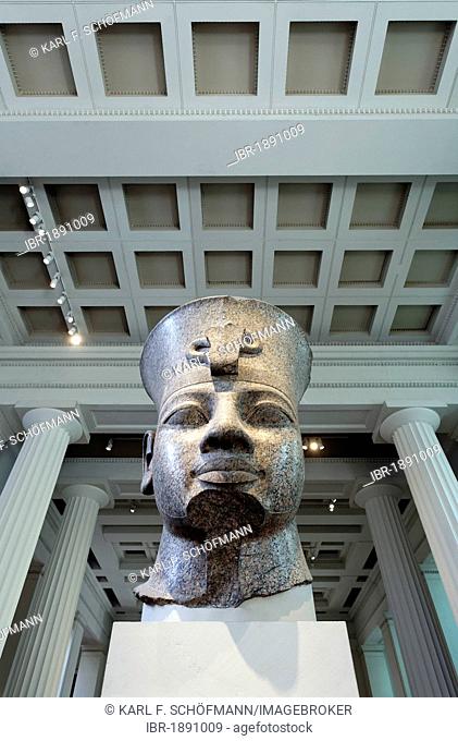 Head of the Egyptian king Amenhotep III from Thebes, monumental granite sculpture, British Museum, London, England, United Kingdom, Europe