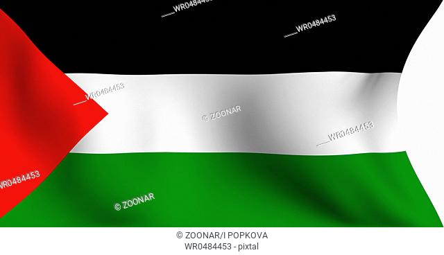 Flag of Palestine against white background. Close up