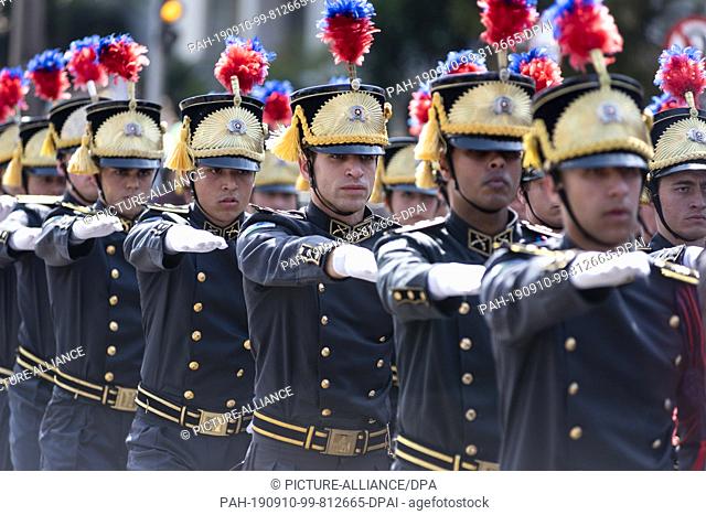 07 September 2019, Brazil, Curitiba: Elite troops of the military police march during a parade to Brazil's independence celebrations