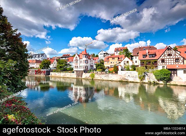 River Pegnitz, old town, architecture, mirroring, autumn, Lauf an der Pegnitz, Middle Franconia, Franconia, Bavaria, Germany