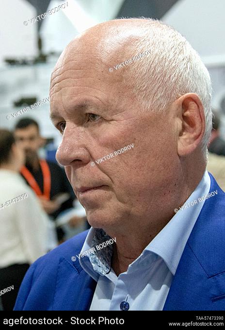 UNITED ARAB EMIRATES, ABU DHABI - FEBRUARY 21, 2023: Rostec general director Viktor Chemezov at the biennial International Defence Exhibition and Conference...