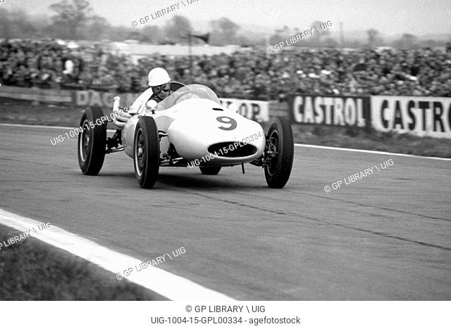 Stuart Lewis-Evans in a Cooper T45 finishing 4th in a Formula 2 race at Goodwood, England 7th April 1958