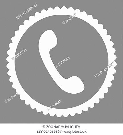 Phone flat white color round stamp icon