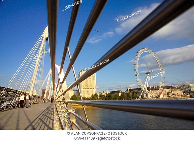 Hungerford Bridge and British Airways London Eye. London. England. UK