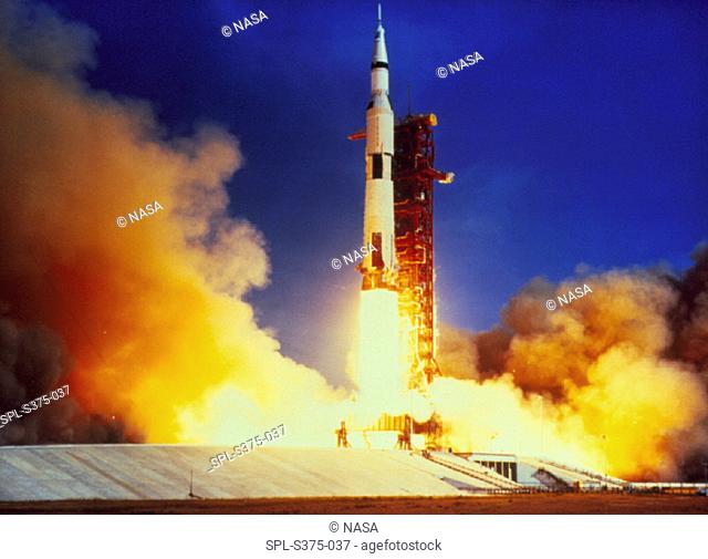 Launch of Apollo 11 from pad 39A at Kennedy Space Centre, Florida, on July 16th 1969 - the beginning of the first manned mission to land on the moon