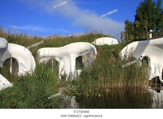 Switzerland, Europe, canton Zurich, Dietikon, house, home, living, settlement, earth house, ecological, pond, biotope, single-family dwelling, hill house