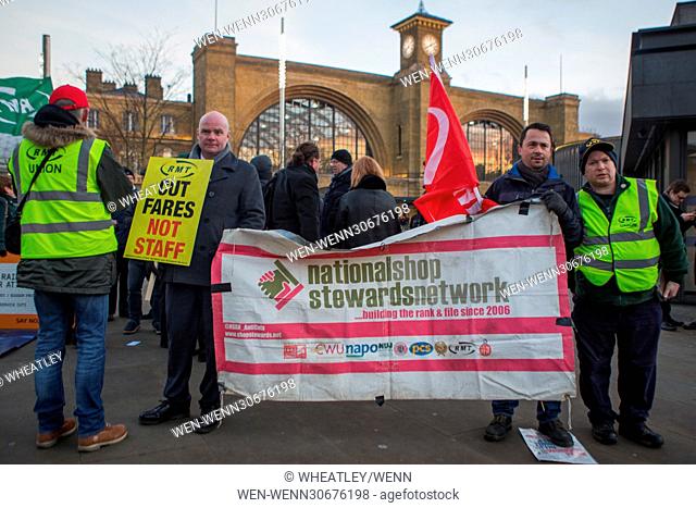 Action for Rail protest over the increase of rail ticket prices at King's Cross station on the first working Monday of 2017 Featuring: Atmosphere