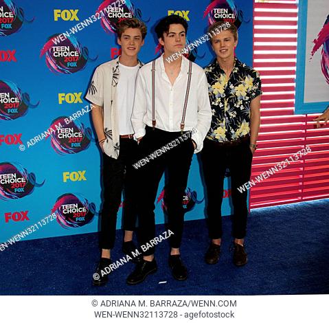 Teen Choice Awards Arrivals 2017 held at The Galen Center. Featuring: Reece Bibby, Blake Richardson, George Smith of “New Hope Club” Where: Los Angeles