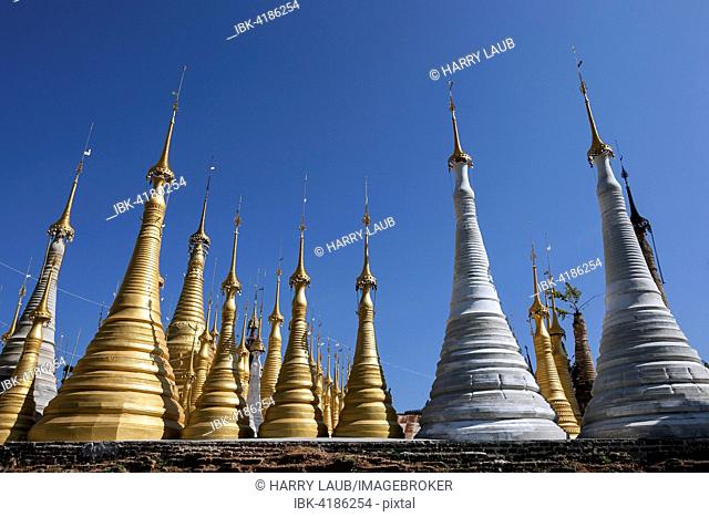 Pagoda Forest, restored stupas, near Indein on Inle Lake, Shan State, Myanmar