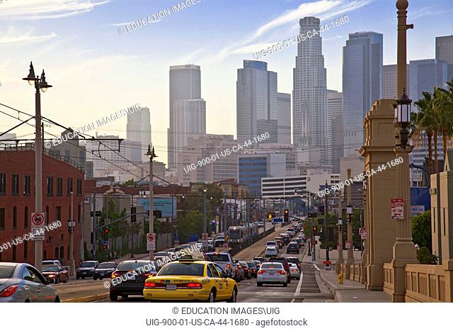 Los Angeles skyline from the 1st Street Bridge, California