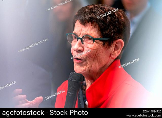 FRANKFURT AM MAIN, Germany - October 18 2019: Rita Süssmuth (*1937, German politician) talking on stage at 71st Frankfurt Book Fair / Buchmesse Frankfurt