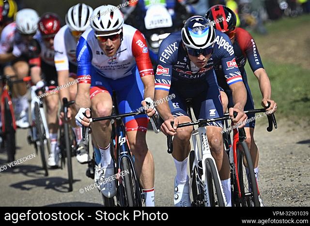 Dutch Mathieu van der Poel of Alpecin-Fenix pictured in action during the men elite 'Amstel Gold Race' one day cycling race, 254
