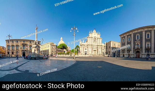 Catania, Italy - September 13, 2015: Piazza Duomo or Cathedral Square with Cathedral of Santa Agatha - Catania duomo in Catania, Sicily, Italy