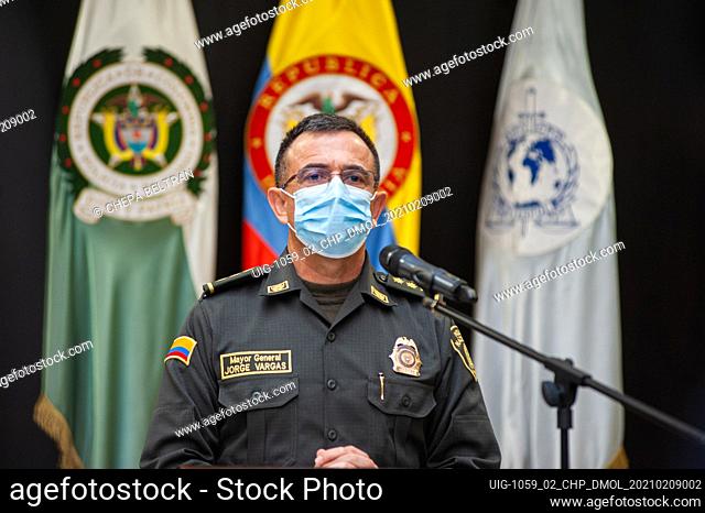 Colombia's new minister of Defense, Diego Molano holds a holds a press conference along Major of Police, General Jorge Luis Vargas announcing the reinforcement...