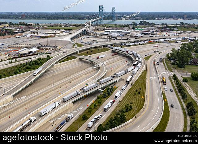 Detroit, Michigan USA - 6 August 2021 - A strike of Canadian customs workers led to huge delays at U. S. -Canada border crossings