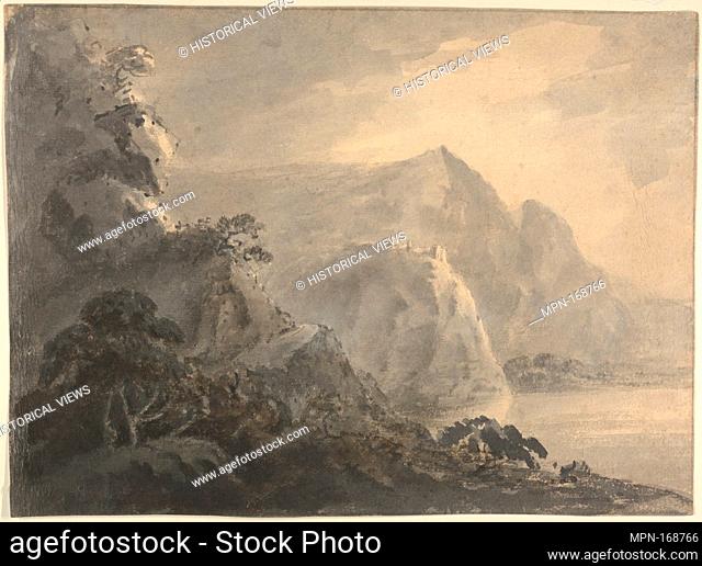Landscape with Hill, Lake and Figures. Artist: William Gilpin (British, Scaleby, Cumbria 1724-1804 Boldre, Hampshire); Date: 18th century; Medium: Pen and black...