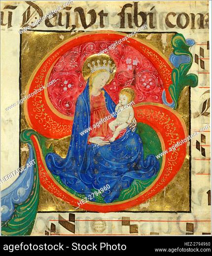 Manuscript Illumination with the Virgin and Child in an Initial S, from an Antiphonary, mid-15th cen Creator: Master of the Franciscan Breviary