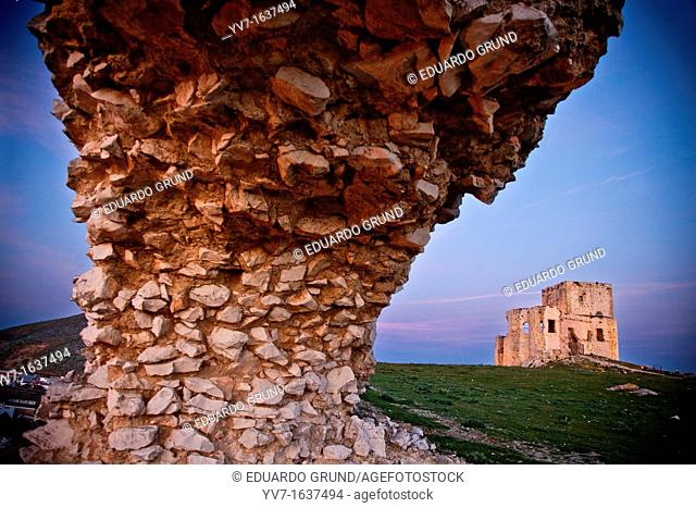 Castillo de la Estrella from the ruins of the wall surrounding the castle Teba, Malaga, Andalusia, Spain