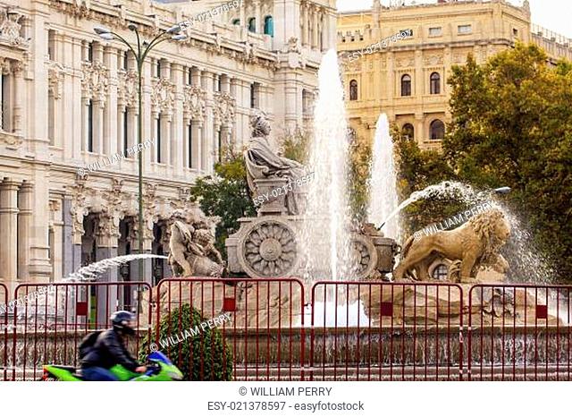 Cybele Chariot Lions Statue Fountain Plaza de Cibeles Madrid Spain